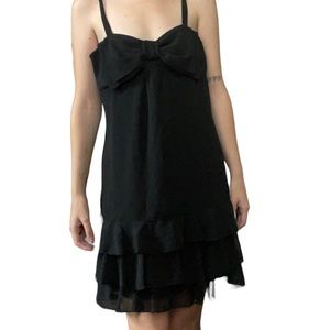 Johnny Martin Black Coquette Preppy Large Bow Front Detail Babydoll Mini Dress